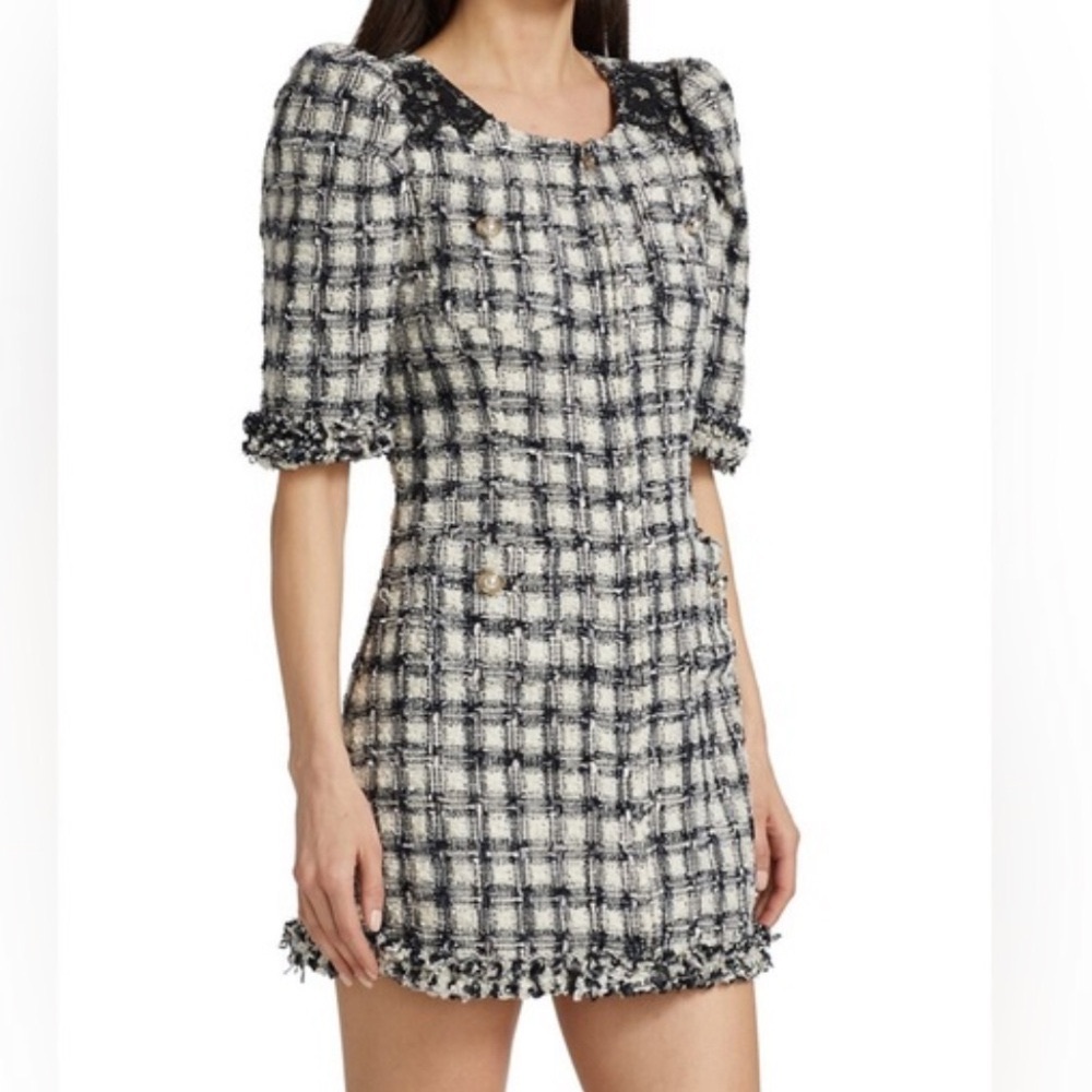 LOVESHACKFANCY Hermosa Plaid Tweed Mini Dress
